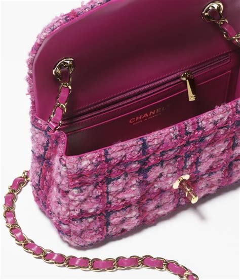 chanel fuchsia mini with gold hardware|Mini classic handbag, Wool, cotton, mixed fibers & gold.